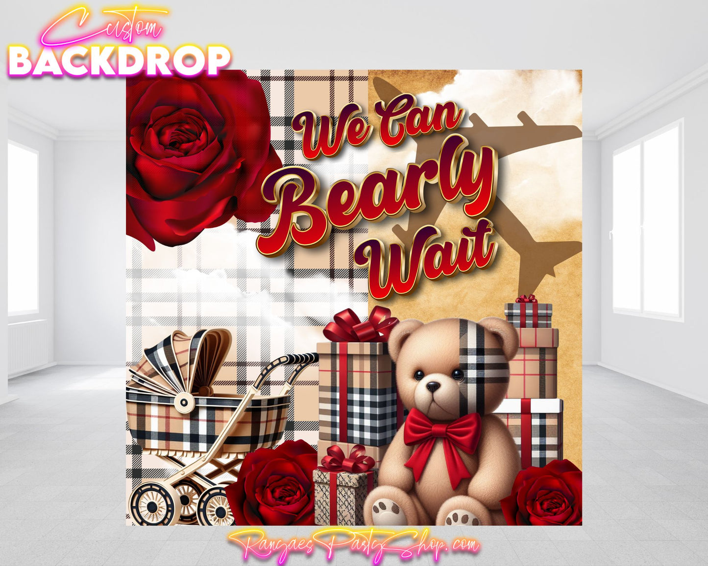 We Can Bearly Baby Shower  Backdrop | Bearly Wait Baby Shower | Baby Shower Decorations | Burberry Baby Shower
