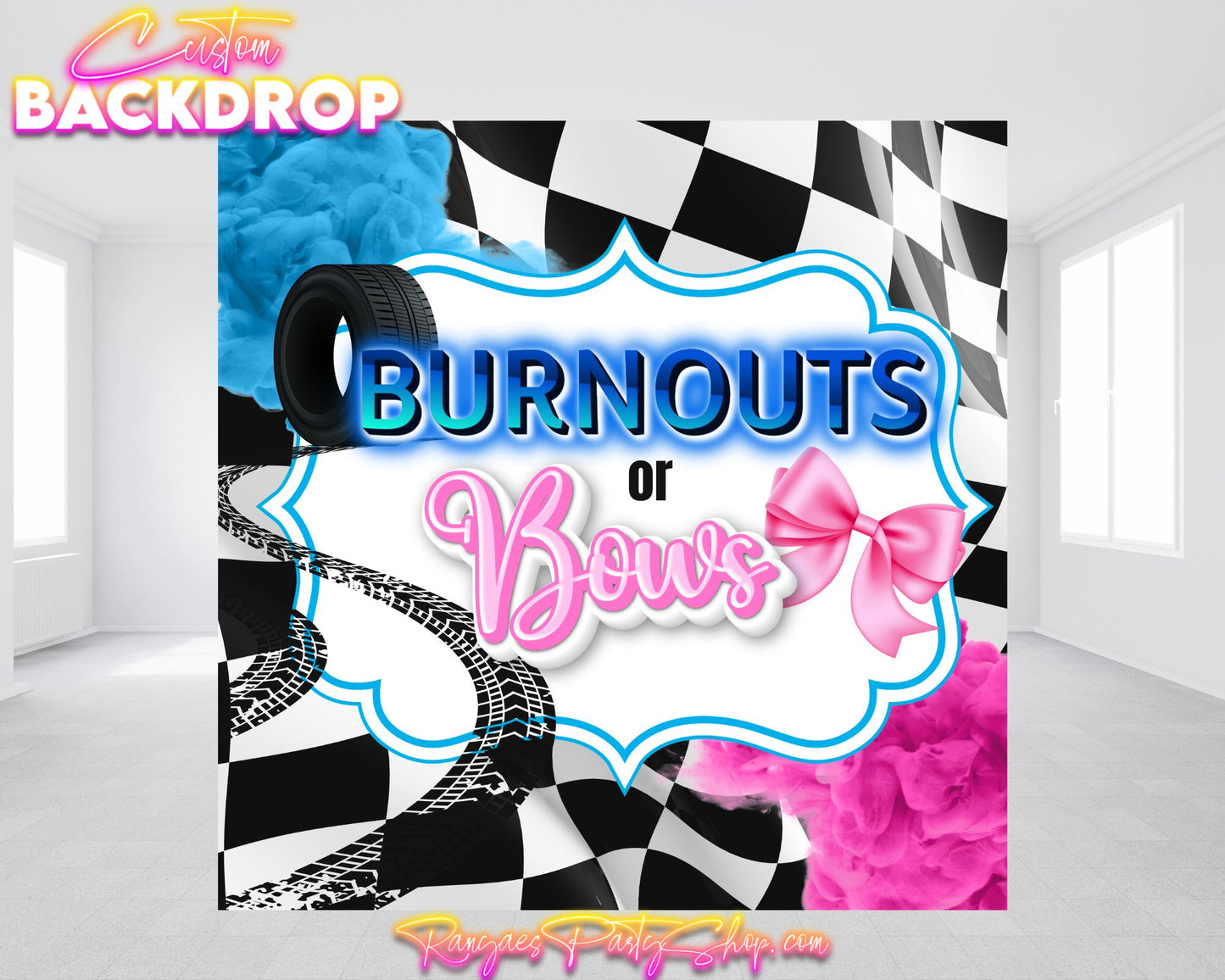 Burnouts or Bows Gender Reveal Backdrop | Gender Reveal Banner | Gender Reveal Backdrop | Gender Reveal Decorations