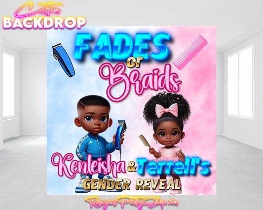 Fades or Braids Gender Reveal Backdrop | Fades or Braids Gender Reveal | Gender Reveal Backdrop | Gender Reveal Decorations