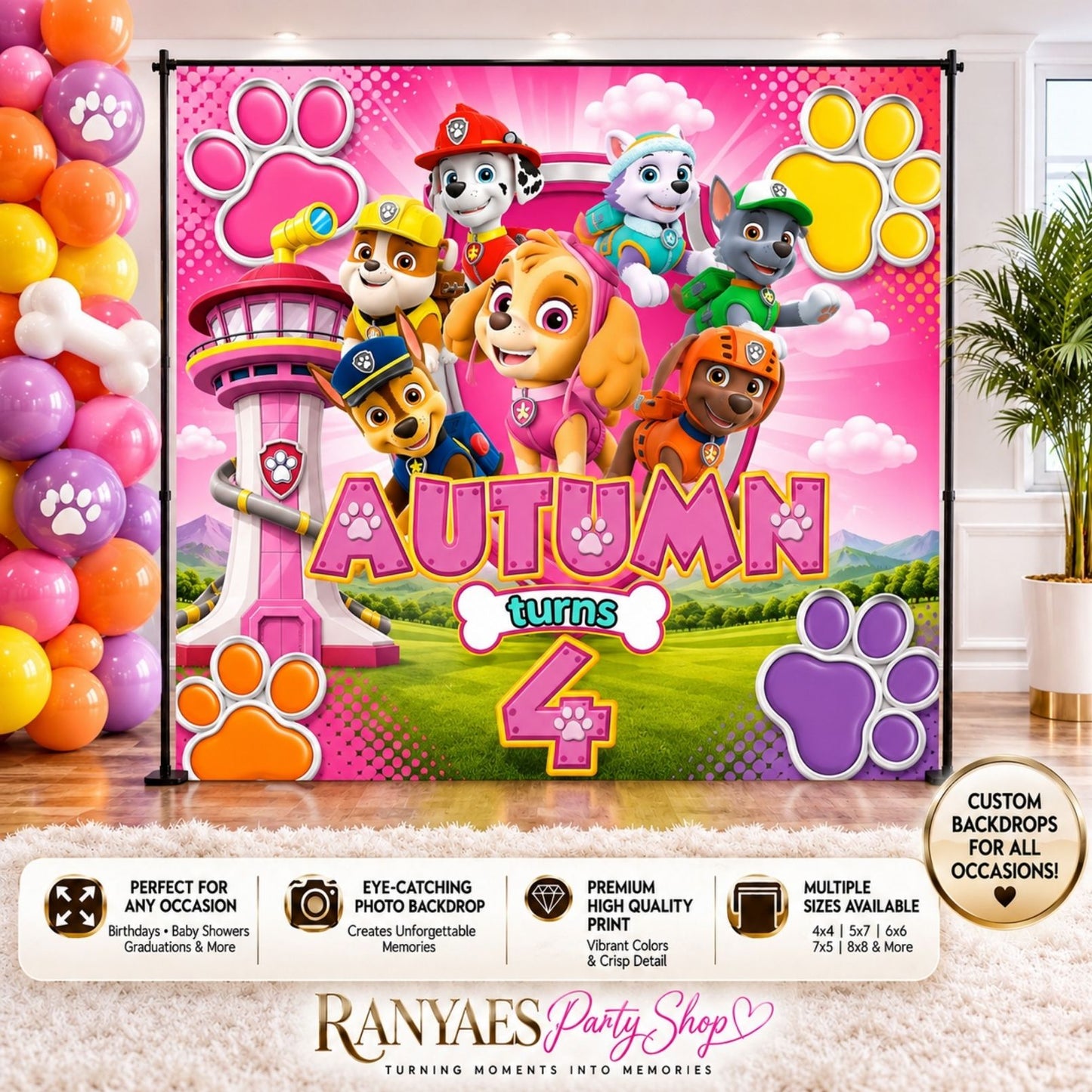 Paw Patrol Girl Backdrop | Paw Patrol Banner | Party Backdrop | Birthday Backdrop | Paw Patrol Party