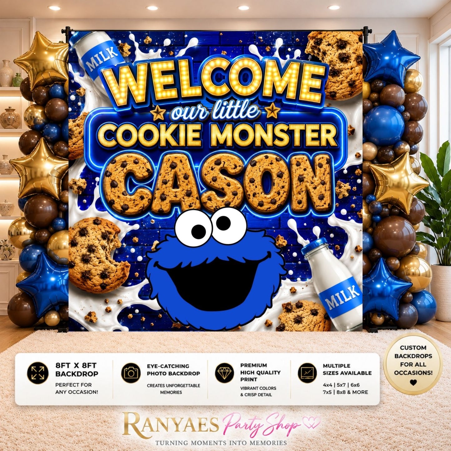 Cookie Monster Backdrop | Cookie Monster Baby Shower | Baby Shower Backdrop | Birthday Backdrop