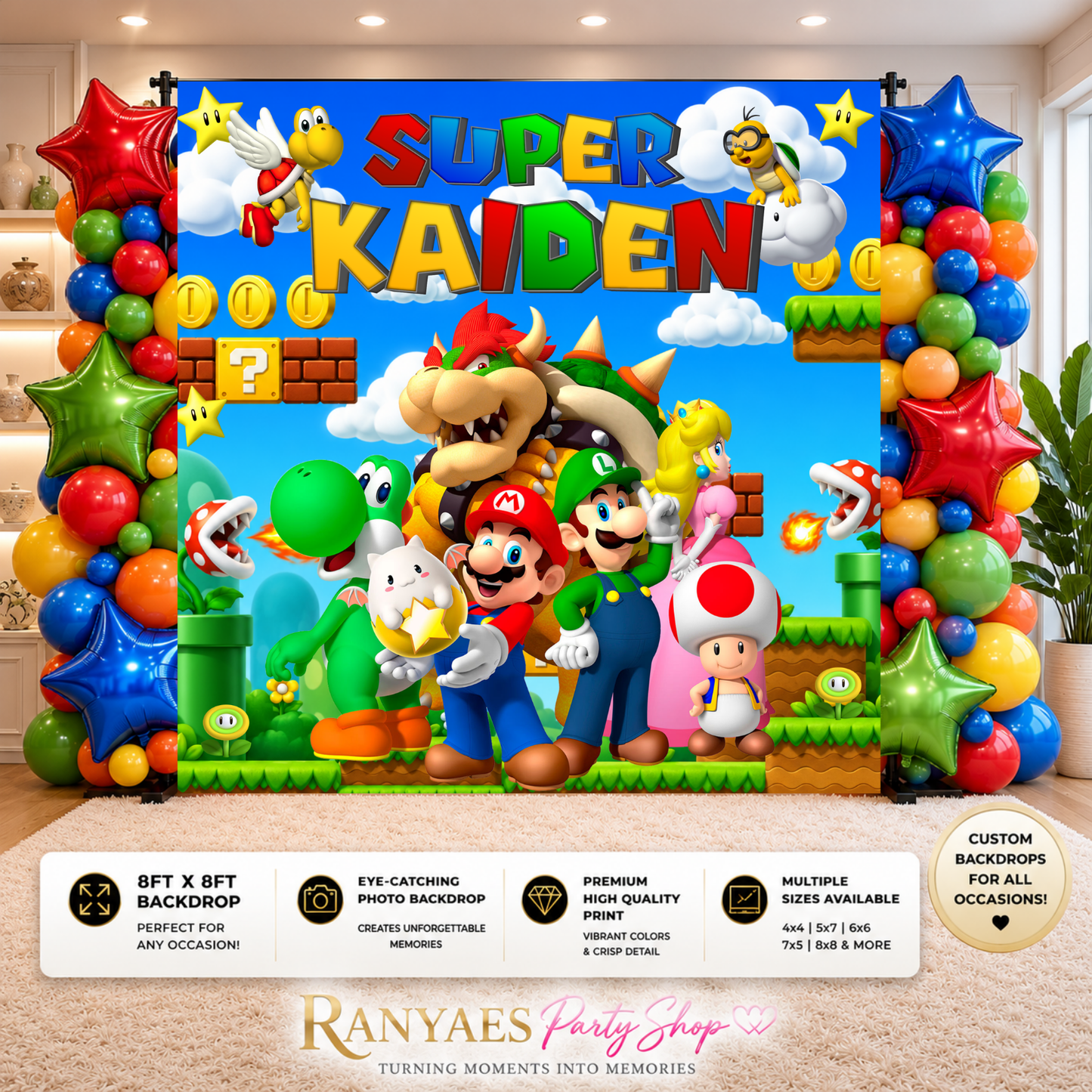 Super Mario Backdrop | Super Mario Banner | Birthday Backdrop | Birthday Party Banner