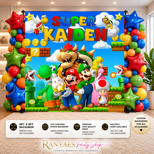 Super Mario Backdrop | Super Mario Banner | Birthday Backdrop | Birthday Party Banner
