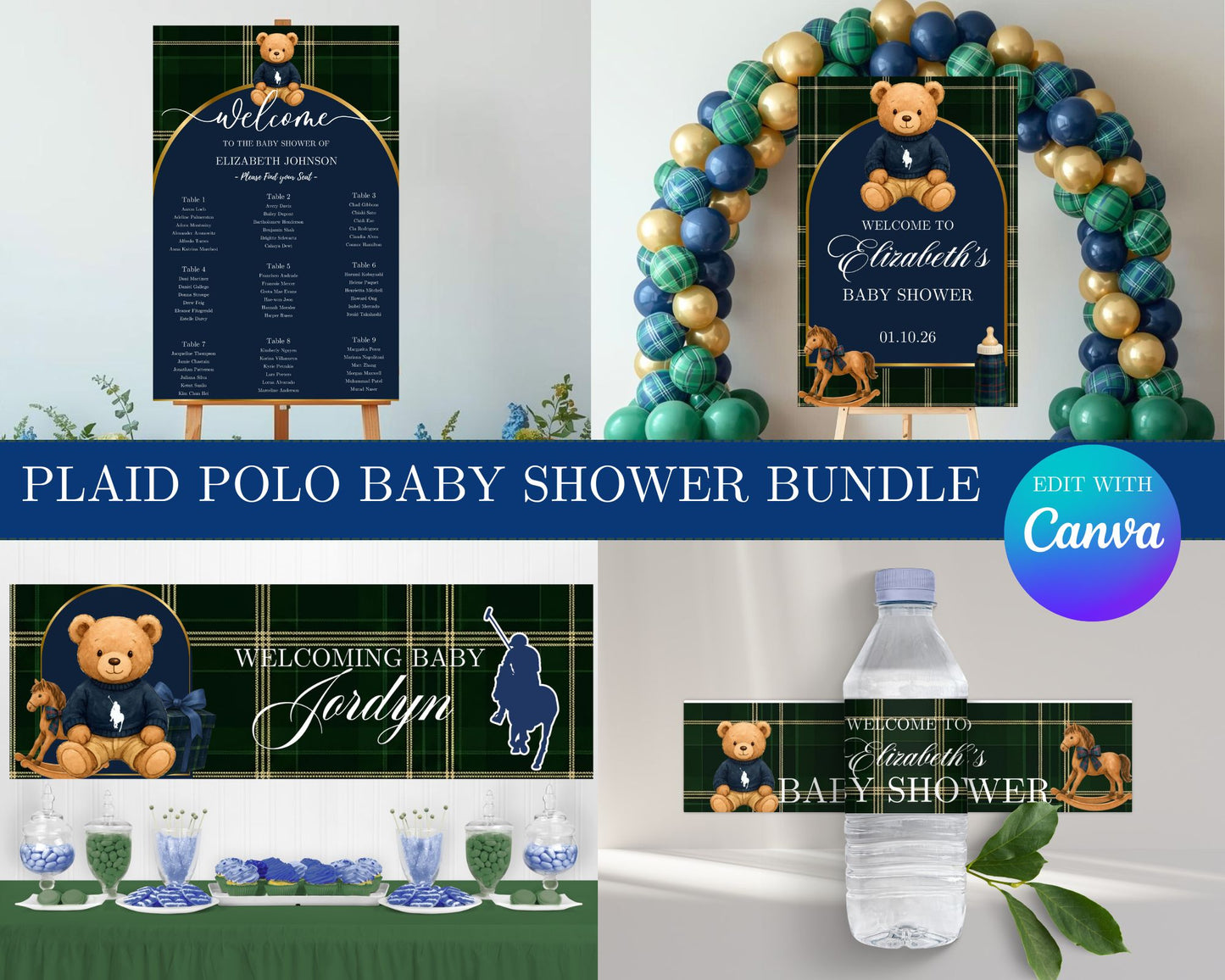 Plaid Polo Baby Shower MEGA Bundle | Edit Text with Canva | Plaid Polo Baby Shower Favor Bundle | Digital Files