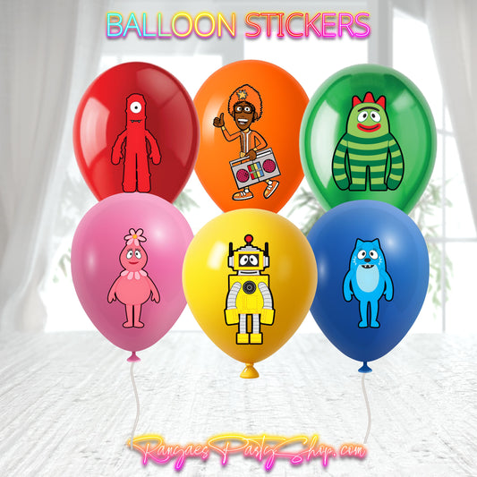 Yo Gabba Gabba Balloon Stickers | Custom Sticker Labels | Set of 6 Stickers | Printed & Shipped | Balloon Labels