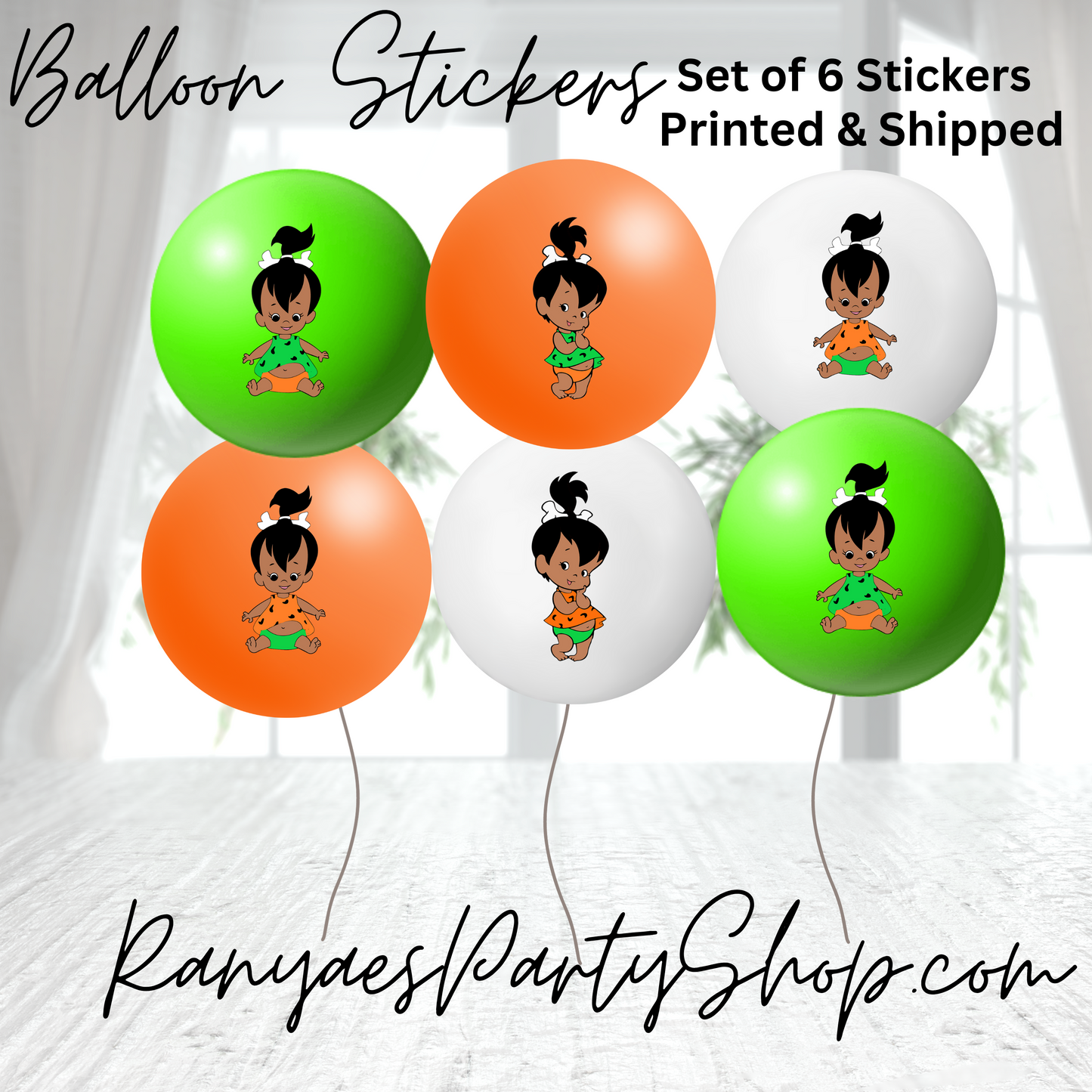 Pebbles Balloon Stickers | Set of 6 Stickers | Pebbles | Pebbles Party | Balloon Stickers