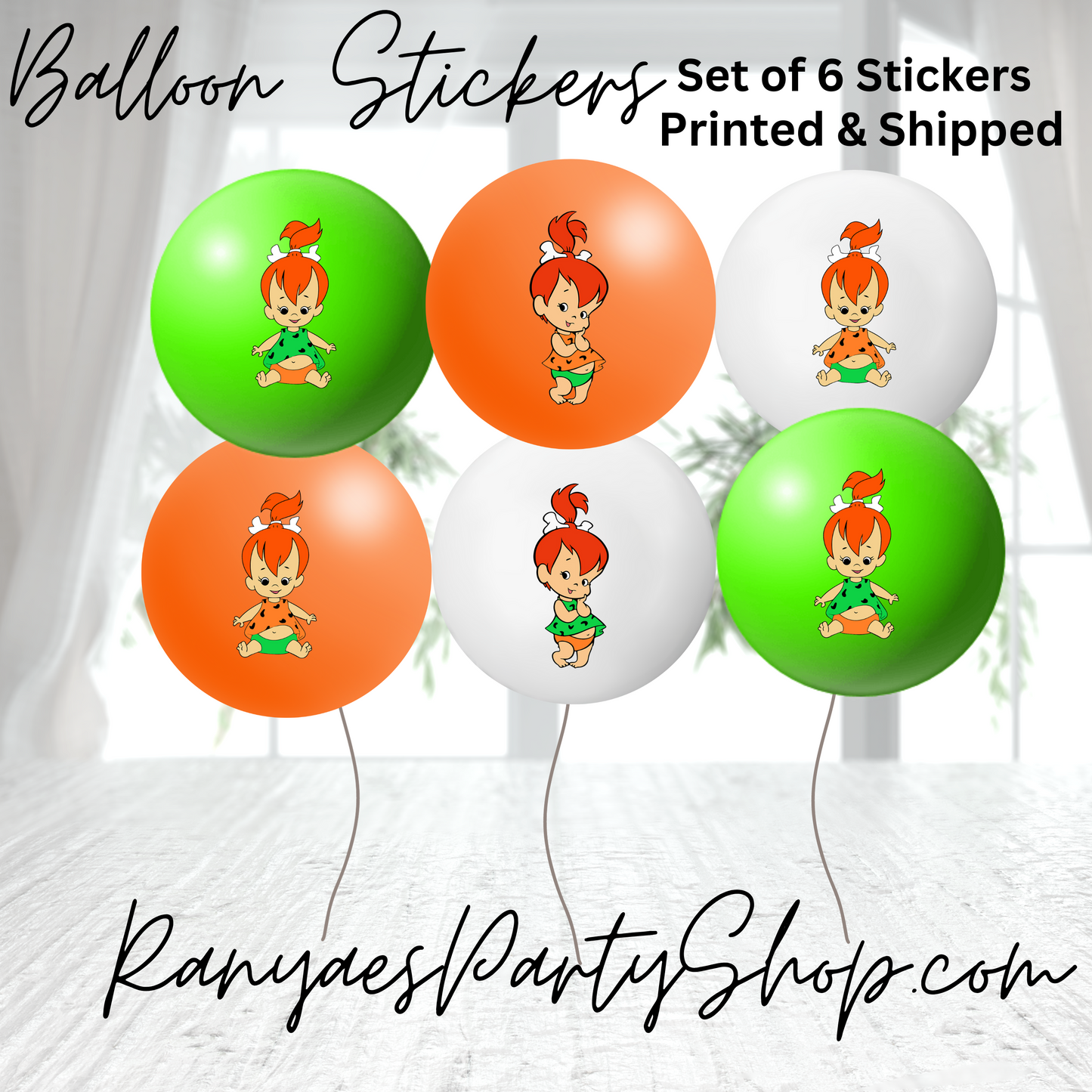 Pebbles Balloon Stickers | Set of 6 Stickers | Pebbles | Pebbles Party | Balloon Stickers