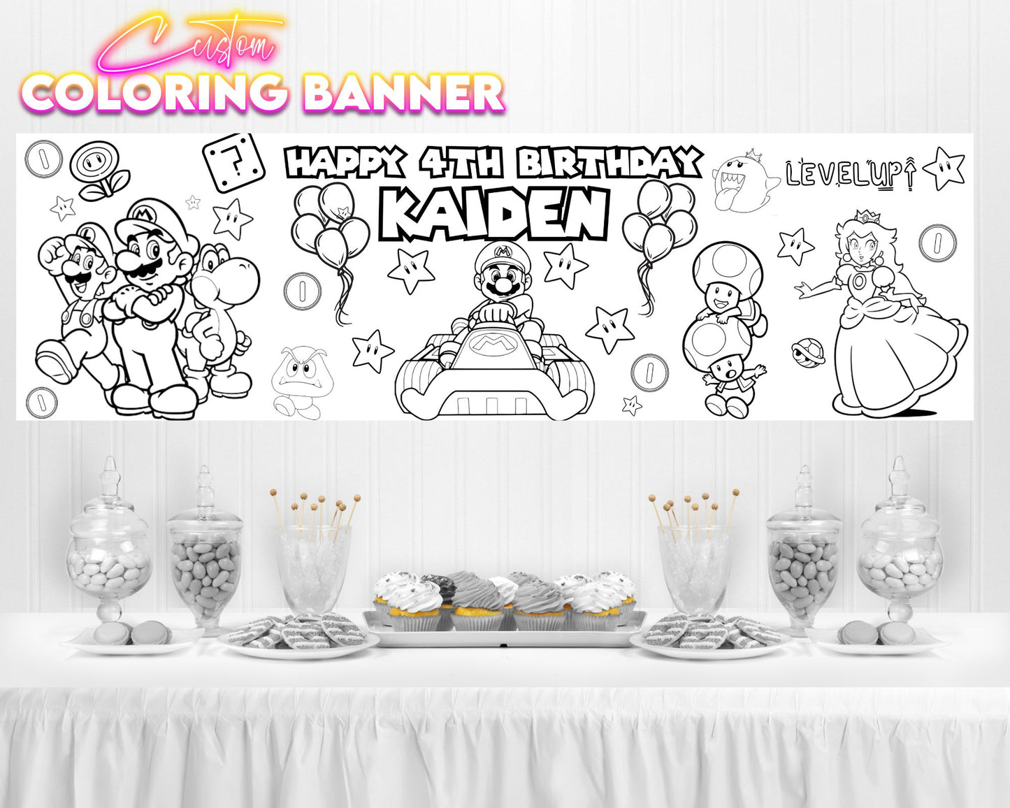 Super Mario Birthday Coloring Banner | Coloring Fun | Family Fun | Group Activity | Birthday Party Activity | Coloring Banner