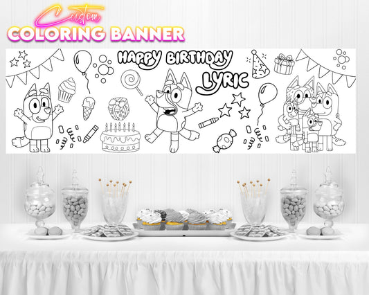 Bluey Birthday Coloring Banner | Coloring Fun | Family Fun | Group Activity | Birthday Party Activity | Coloring Banner