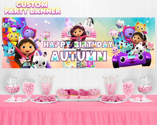 Gabby's Dollhouse Party Banner | Gabby's Dollhouse Birthday Party |  Birthday Party Banner | Party Banner | Printed & Shipped