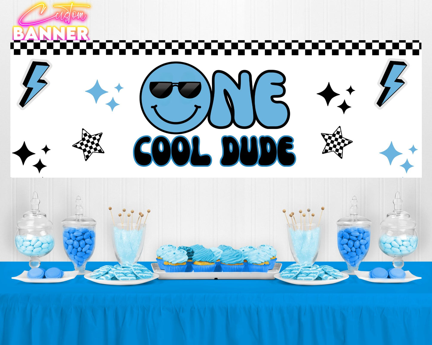 One Cool Dude Party Banner | Cool Dude Birthday Party Banner | First Birthday Party | Party Banner | Printed & Shipped
