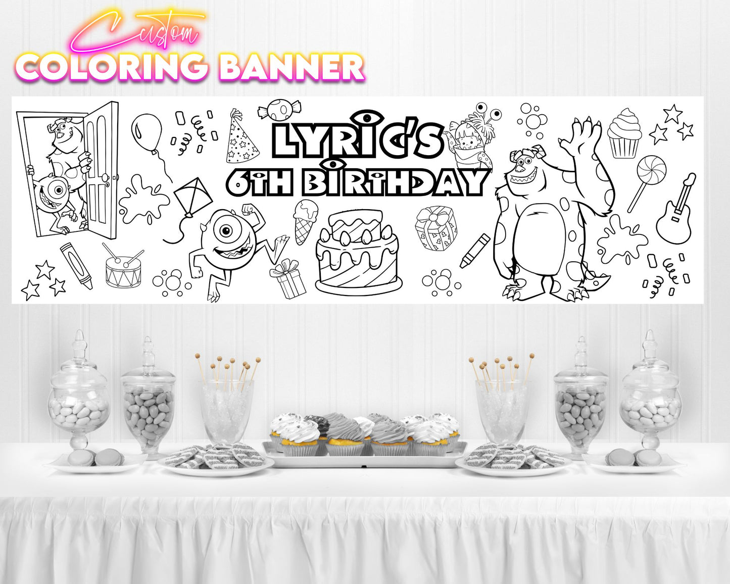 Monsters Inc Birthday Coloring Banner | Coloring Fun | Family Fun | Group Activity | Birthday Party Activity | Coloring Banner