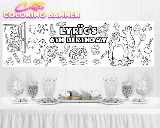 Monsters Inc Birthday Coloring Banner | Coloring Fun | Family Fun | Group Activity | Birthday Party Activity | Coloring Banner