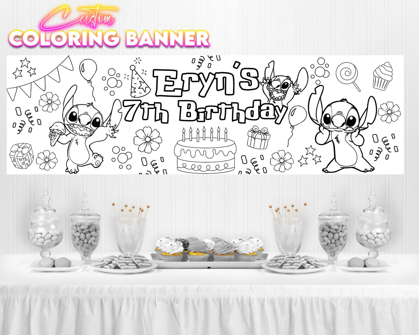Stitch Birthday Coloring Banner | Coloring Fun | Family Fun | Group Activity | Birthday Party Activity | Coloring Banner