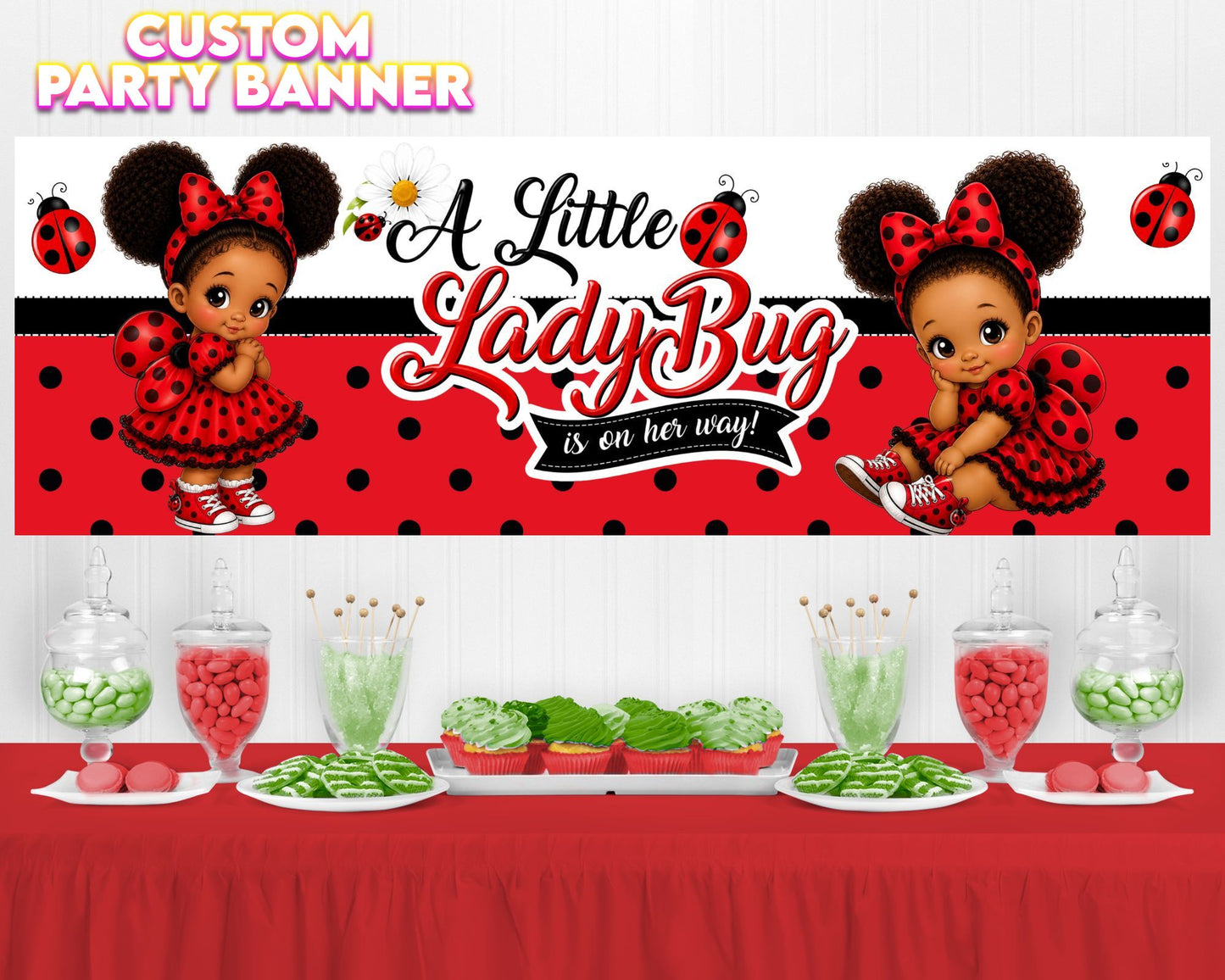Little Lady Bug On the Way Banner | Lady Bug Baby Shower |  Baby Shower Banner | Party Banner | Printed & Shipped