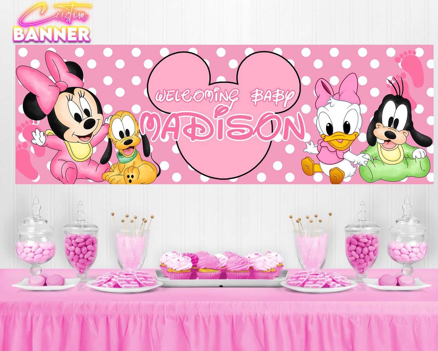Baby Mickey Baby Shower Banner | Baby Minnie Baby Shower Banner | Party Banner | Printed & Shipped