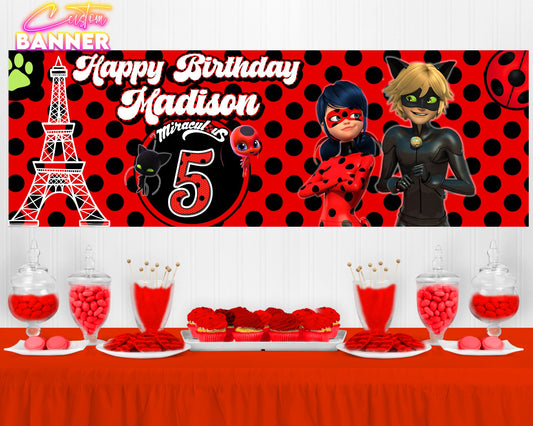 Miraculous Lady Bug Party Banner | Lady Bug Birthday Party |  Birthday Party Banner | Party Banner | Printed & Shipped