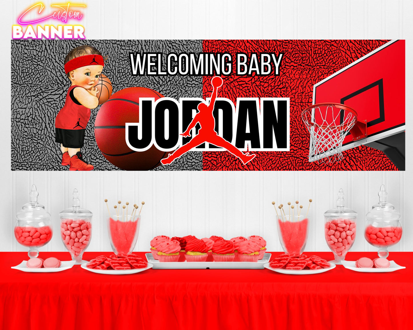 Jordan Theme Baby Shower Banner | Basketball Baby Shower Banner | Sneaker Ball Baby Shower | Party Banner | Printed & Shipped