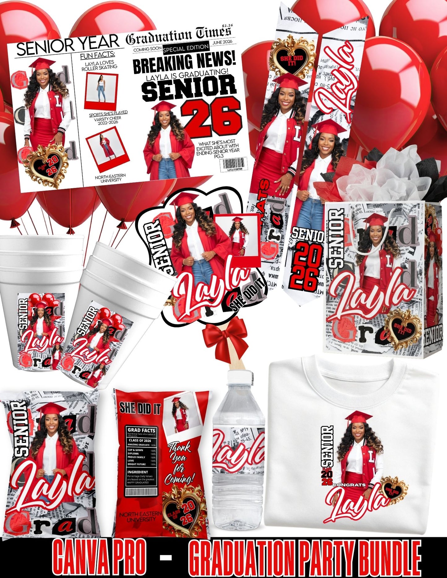 Class of 2026 Graduation Party Bundle | Edit with CANVA PRO | Graduation Party Favors | Digital Files