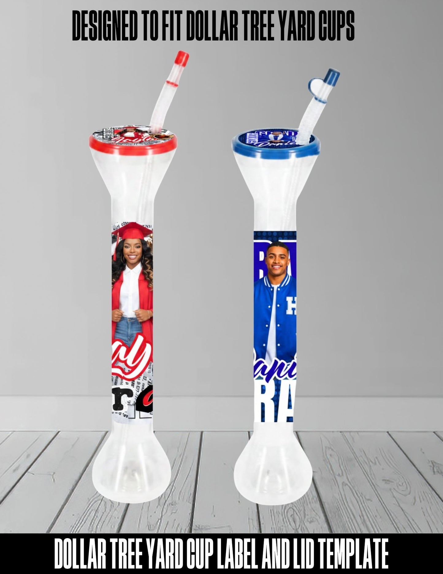 Dollar Tree Yard Cup Labels Lid and Front  | Canva Templates | Design with Canva | Digital File Only