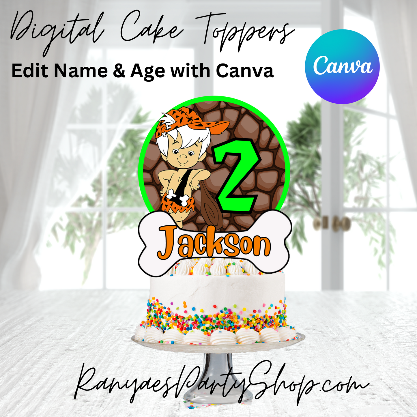 Bam Bam Digital Cake Topper | Edit Name & Age with Canva |  Cake Topper | Digital Cake Topper | Edit | Save | Download | Print