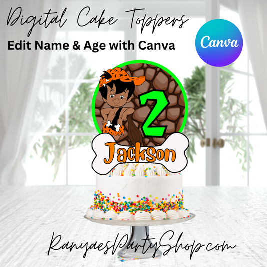 African American Bam Bam Digital Cake Topper | Edit Name & Age with Canva |  Cake Topper | Digital Cake Topper | Edit | Save | Download | Print