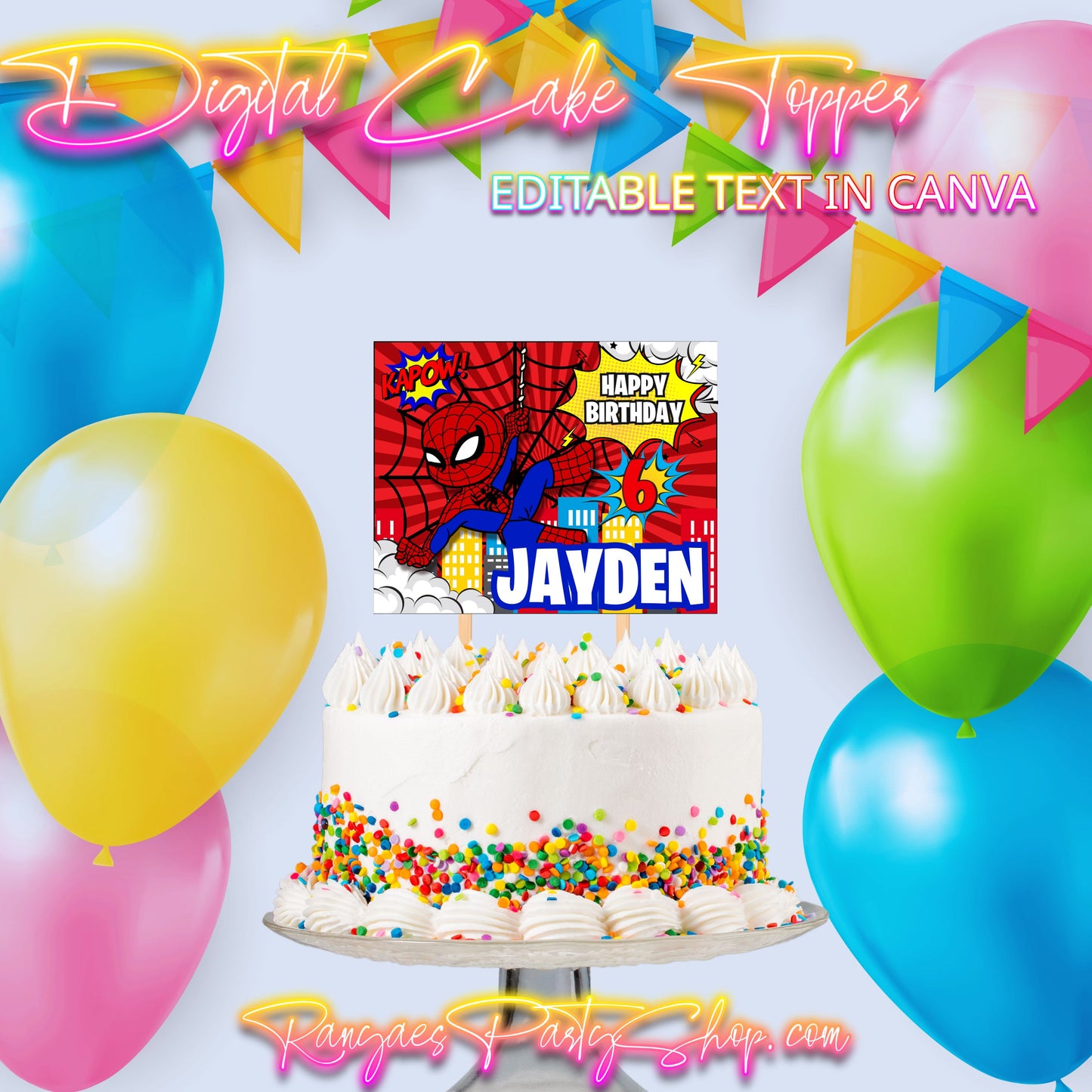 Spiderman Digital Cake Topper | Spiderman Party | Edit Text with Canva | Digital File Only