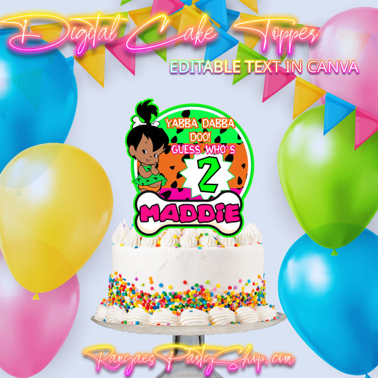 African American Pebbles Digital Cake Topper | Pebbles Party | Edit Text with Canva | Digital File Only