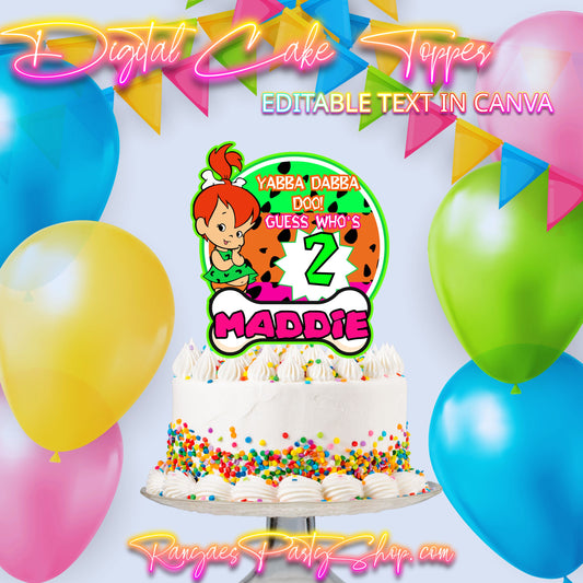 Pebbles Digital Cake Topper | Pebbles Party | Edit Text with Canva | Digital File Only