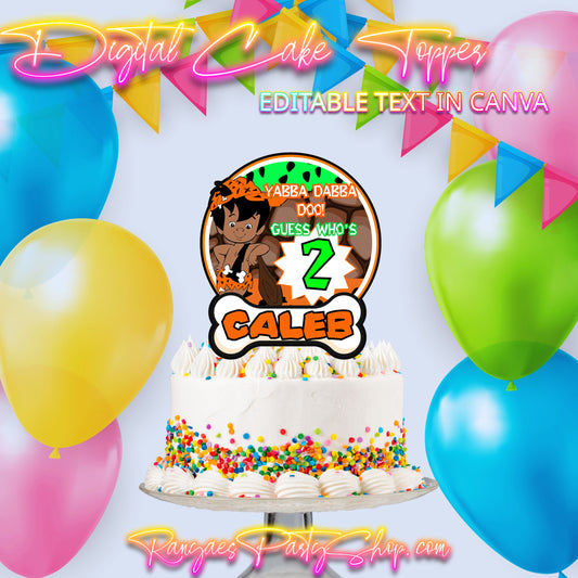 African American Bamm Bamm  Digital Cake Topper | Bamm Bamm Party | Edit Text with Canva | Digital File Only