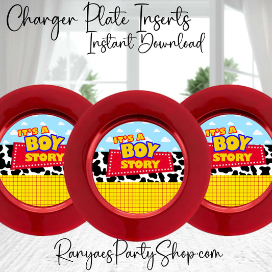 Boy Story 7" inch Charger Plate Insert | Instant Download | Digital Plate Insert | Boy Story Baby Shower