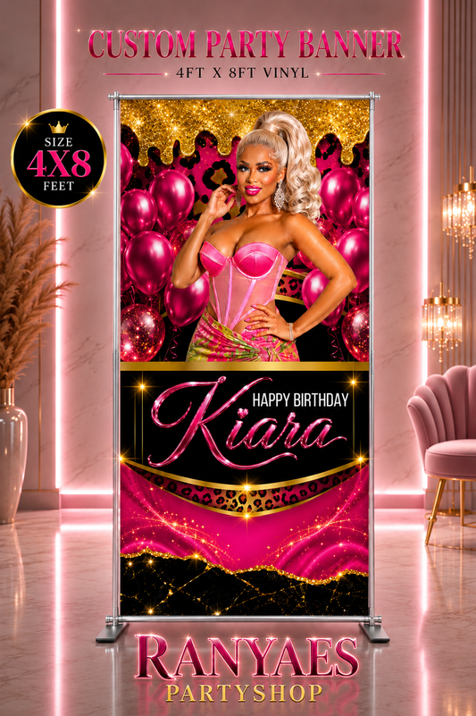 Baddie Birthday Banner | Luxury Pink Birthday Banner | Personalized Glam Party Decor