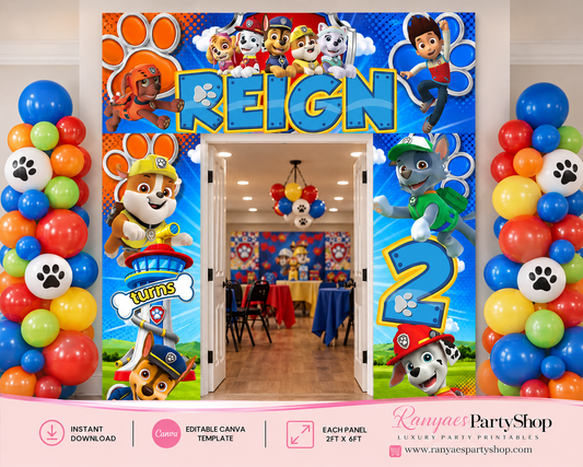 Paw Patrol Birthday Archway Template | Editable Canva Party Entrance | 2ft x 6ft Panels