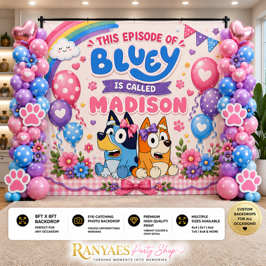 Bluey Pink Backdrop | Bluey Pink Birthday Banner | Bluey Birthday Backdrop | Bluey Birthday Party