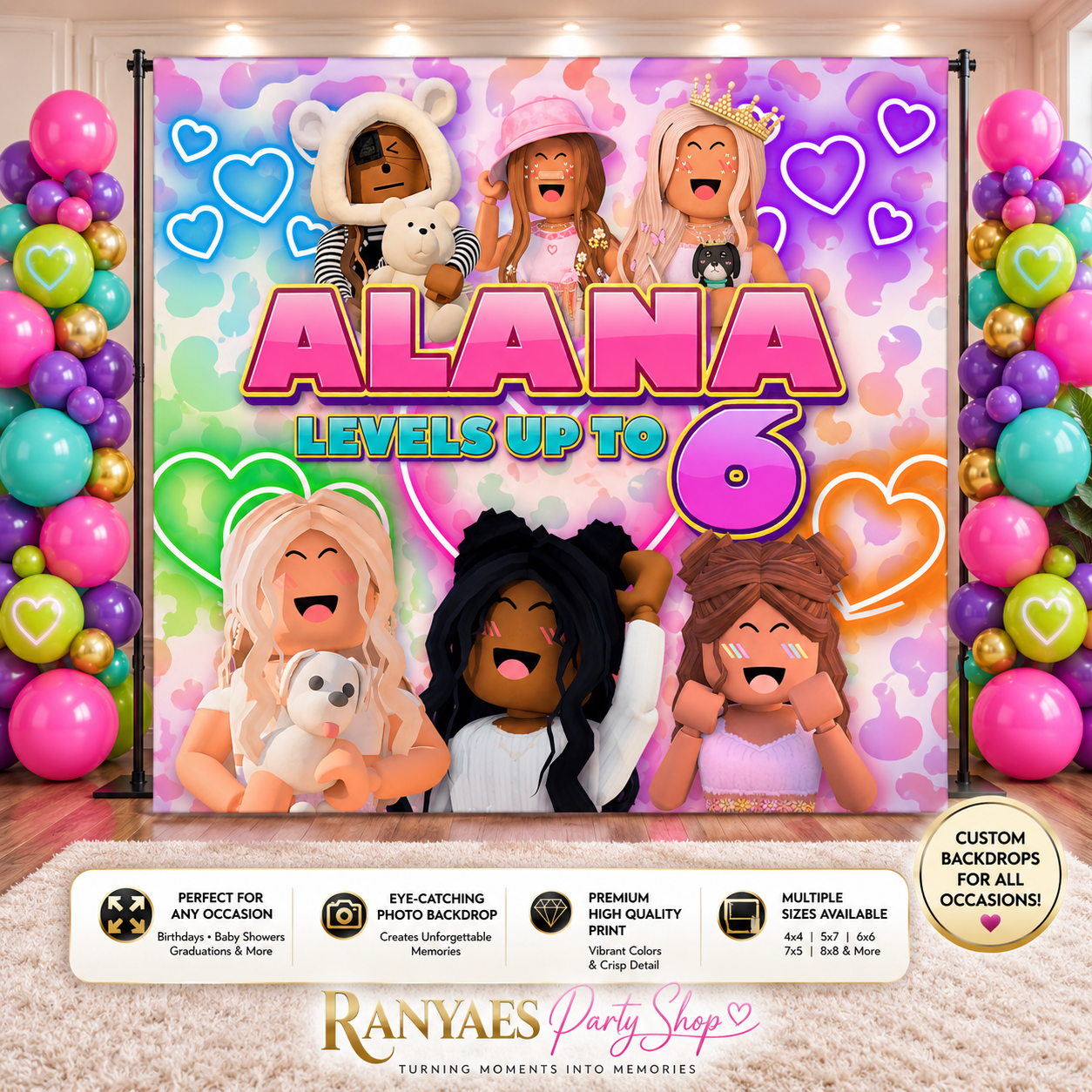 Girl Roblox Party Backdrop | Kids Party Backdrop | Birthday Backdrop | Party Backdrop | Party Banner | Banner | Backdrop