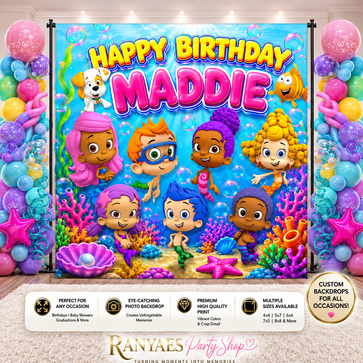 Bubble Guppie Backdrop | Bubble Guppie Banner | Bubble Guppie Party Backdrop | Birthday Backdrop