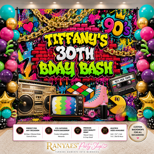 90's Party Backdrop | 90's Party Banner | Hip Hop Party | 90's Party Decorations | Birthday Backdrop