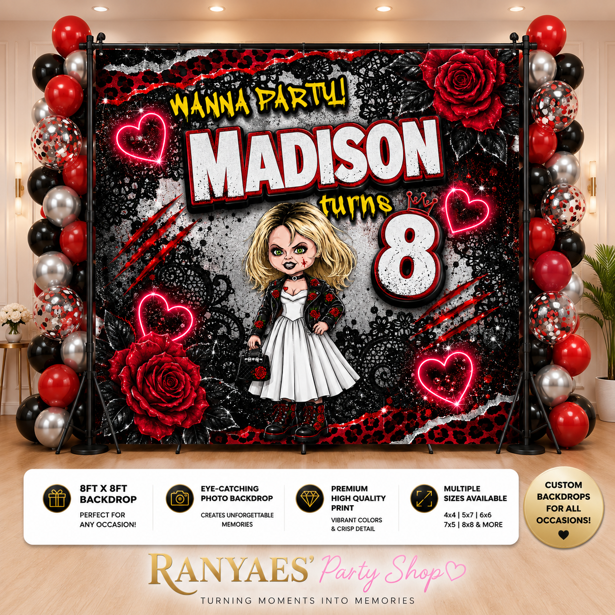 Bride of Chucky Backdrop | Tiffany Birthday Banner | Birthday Backdrop |Tiffany Bride of Chucky Birthday Party