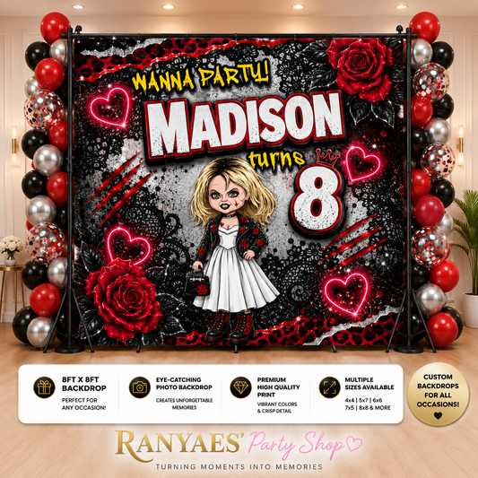 Bride of Chucky Backdrop | Tiffany Birthday Banner | Birthday Backdrop |Tiffany Bride of Chucky Birthday Party