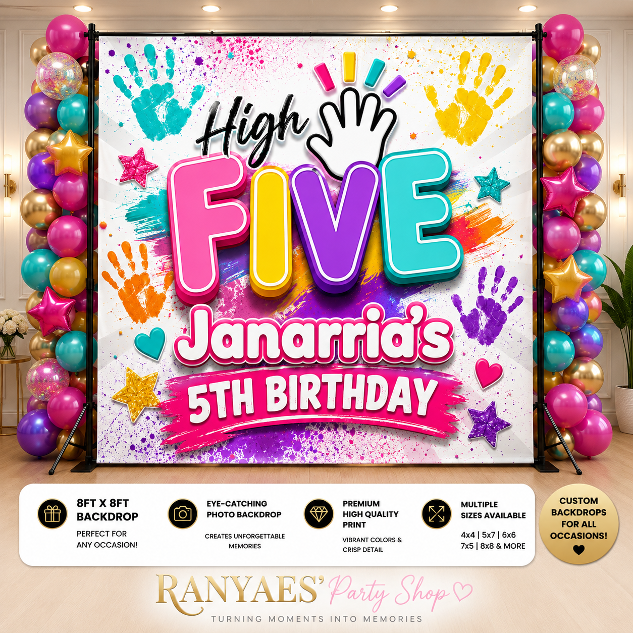High Five Vinyl Backdrop | High Five Birthday Backdrop| 5th Birthday Party | Birthday Party Banner