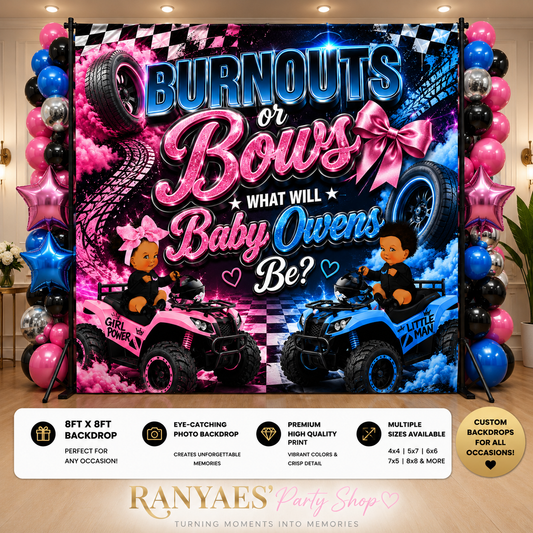Burnouts or Bows Gender Reveal Backdrop | Gender Reveal Banner | Gender Reveal Backdrop | Gender Reveal Decorations