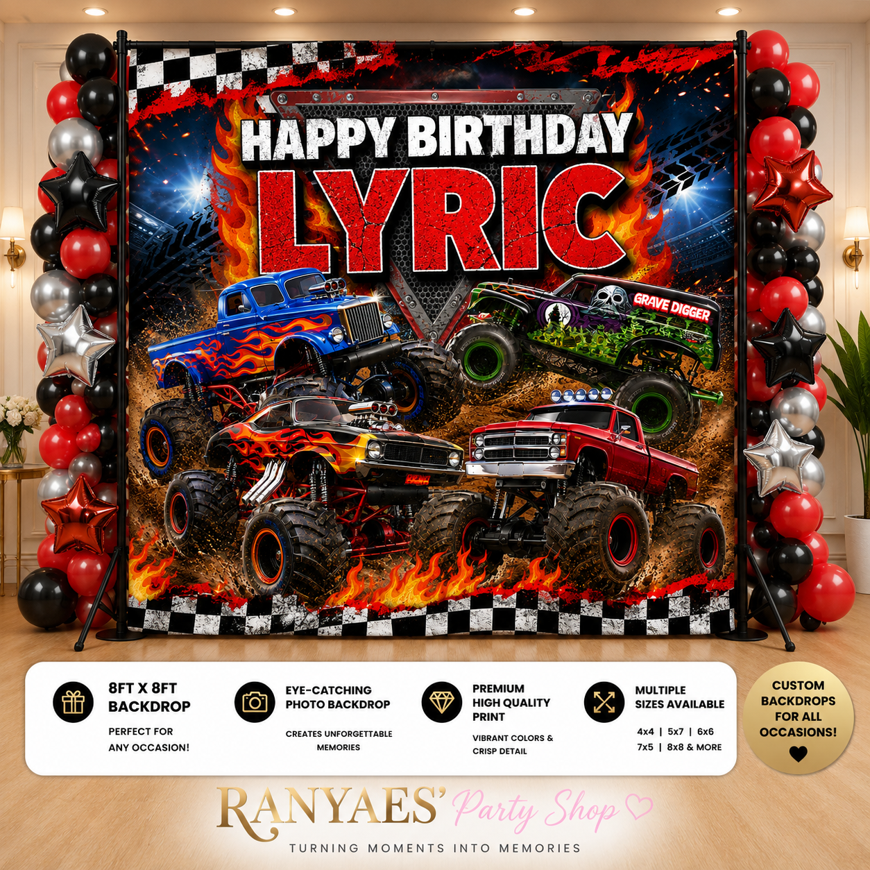 Monster Truck Backdrop | Rev Up the Fun Monster Truck Party | Birthday Backdrop | Monster Truck Birthday Party |