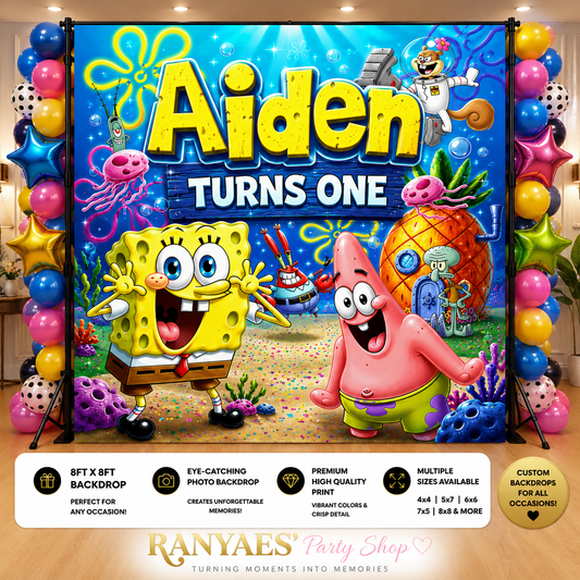 SpongeBob Birthday Backdrop | SpongeBob Birthday Banner | Birthday Backdrop | SpongeBob Birthday Party Decorations