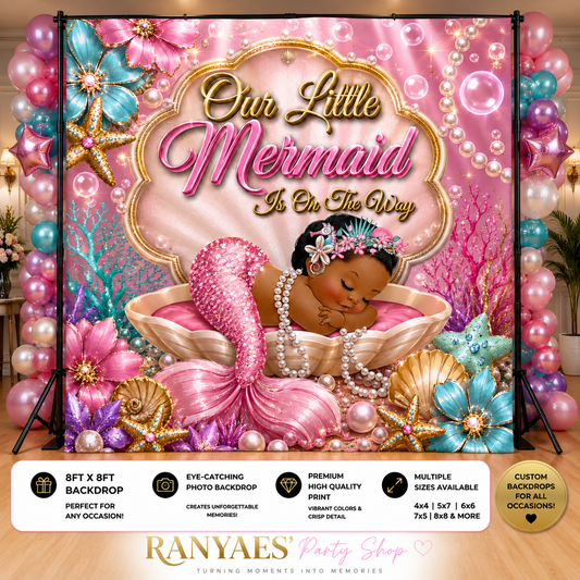 African American Mermaid Backdrop | Mermaid Banner | Mermaid Baby Shower | Baby Shower Backdrop