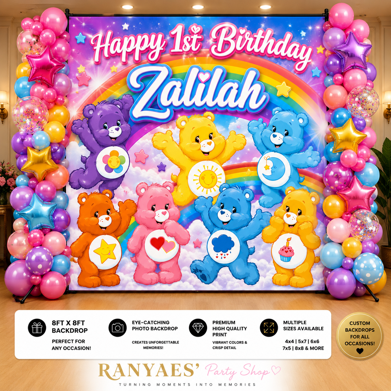 Care Bears Backdrop | Care Bears Banner | Care Bear Birthday Backdrop | Care Bears Baby Shower Backdrop