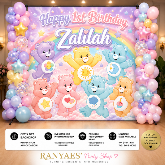 Care Bears Pastel Backdrop | Care Bears Banner | Care Bear Birthday Backdrop | Care Bear Party Banner