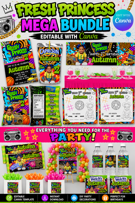 Fresh Princess MEGA Party Bundle | Edit Text with Canva | Fresh Princess Favor Bundle | Digital Files