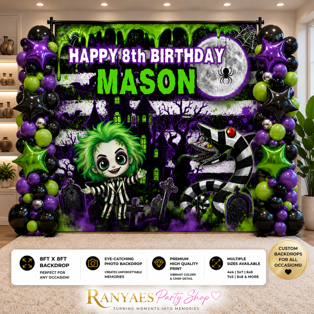 Beetlejuice Backdrop | Halloween Party Banner | Birthday Backdrop | Beetlejuice Birthday Party