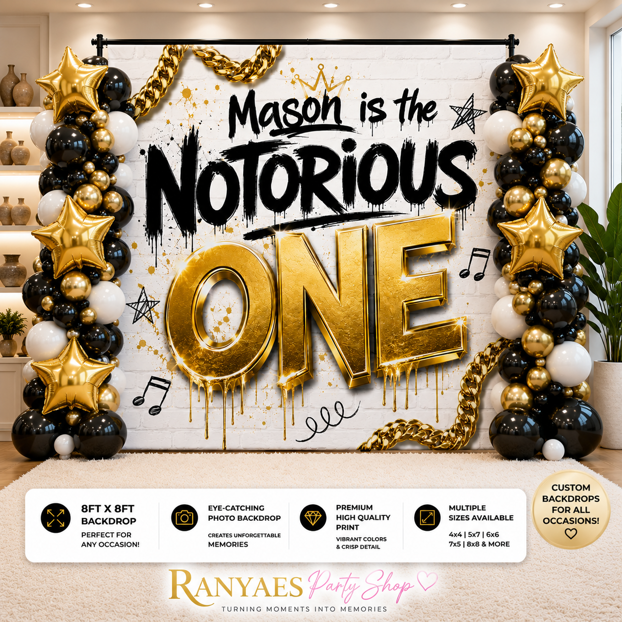 Notorious One Vinyl Backdrop | First Birthday Party |  First Birthday Backdrop | Notorious ONE Party Backdrop