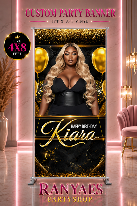 Baddie Birthday Banner | Luxury Gold and Black Birthday Banner | Personalized Glam Party Decor